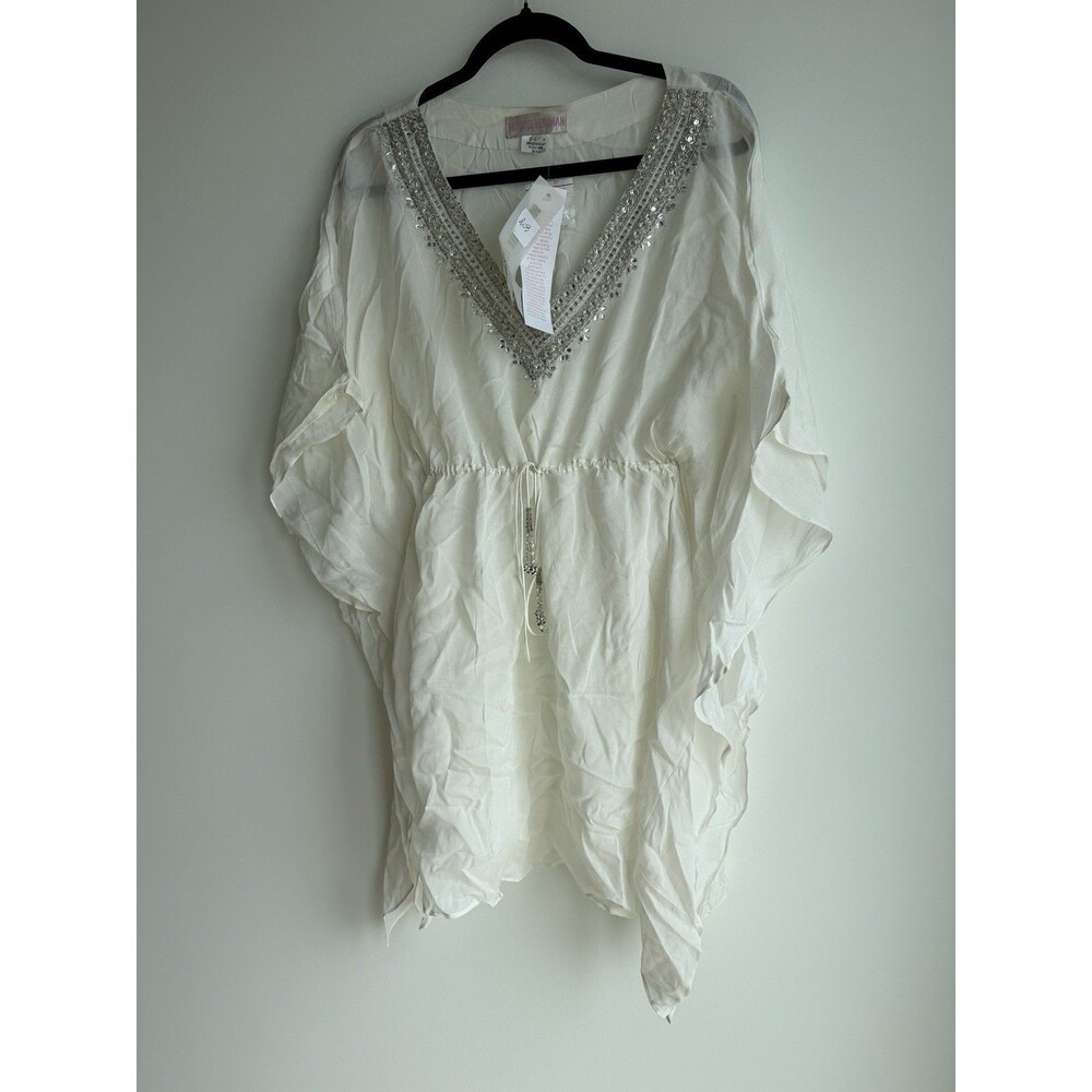 Monique Lehman Swim Coverup-White With Crystals-Size L